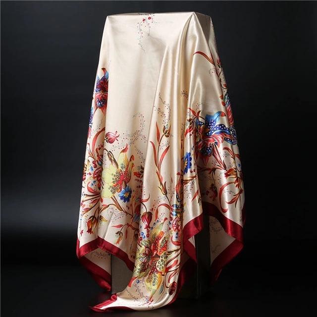 90*90cm Square Silk Scarf Women Shawl Print Satin Hijab Female Luxury Brand Square Lady Muffler Coverchief Bandanna Pareo Girl