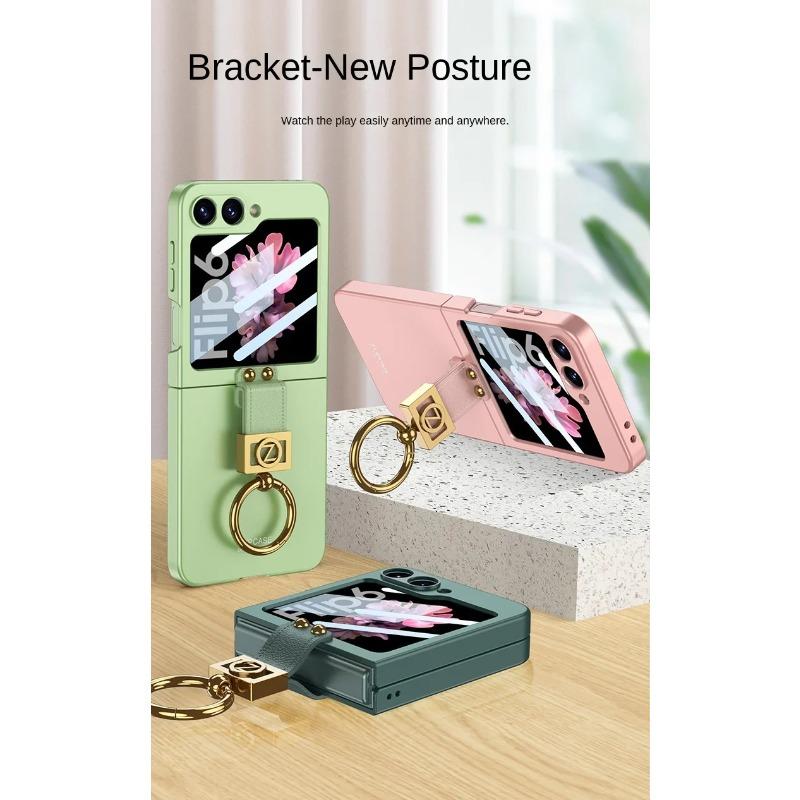 Ring Holder Phone Case for Samsung Galaxy Z Flip 6 5 4 3 Flip6 Flip5 Flip4 Flip3 5G Frosted Plastic Hard Shell Ultra Thin Shockproof Protective Cover