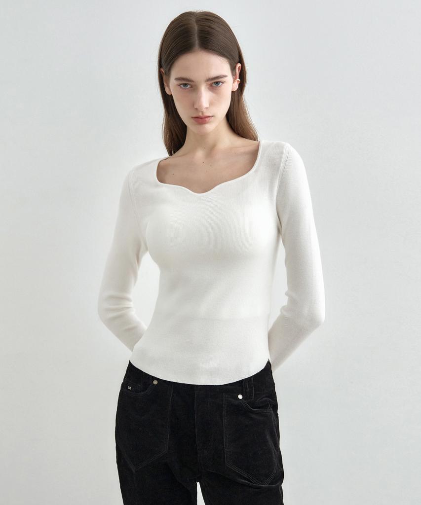 MONGDOL Heart Neck Slim Ribbed Knit Mdkt120_5 Colors