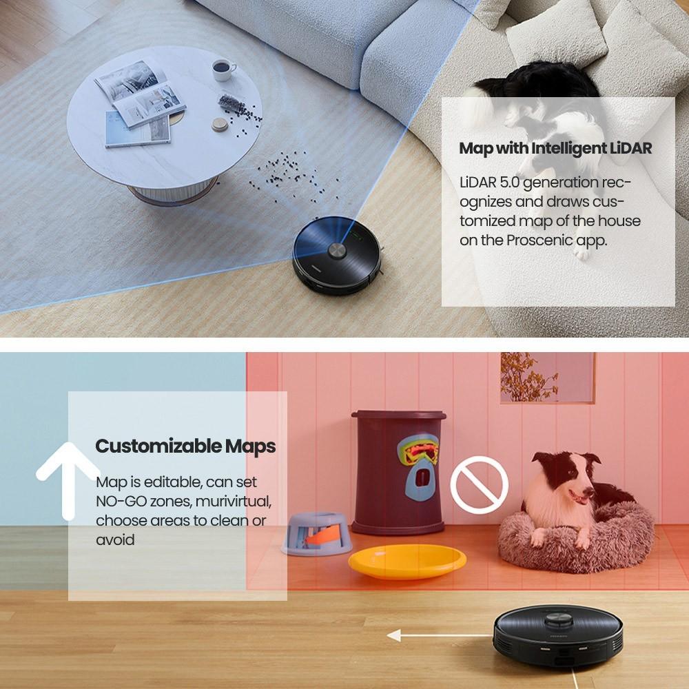 Восстановленный робот-пылесос Proscenic M9, мощность всасывания 4500 Па, мешок для пыли 2,5 л, швабры двойного вращения, обнаружение ковров, аккумулятор 5200 мАч