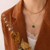 French Retro Style Niche Design Sense Green Stripe Inlaid Zircon Brass Pendant Necklace P142