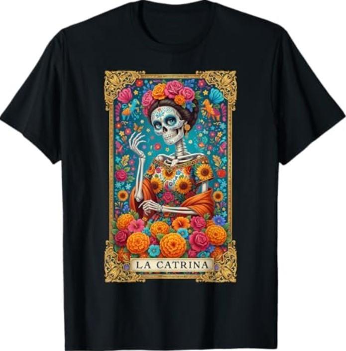 День Мертвых La Catrina День Мертвых Женская футболка с сахарным черепом Унисекс футболка