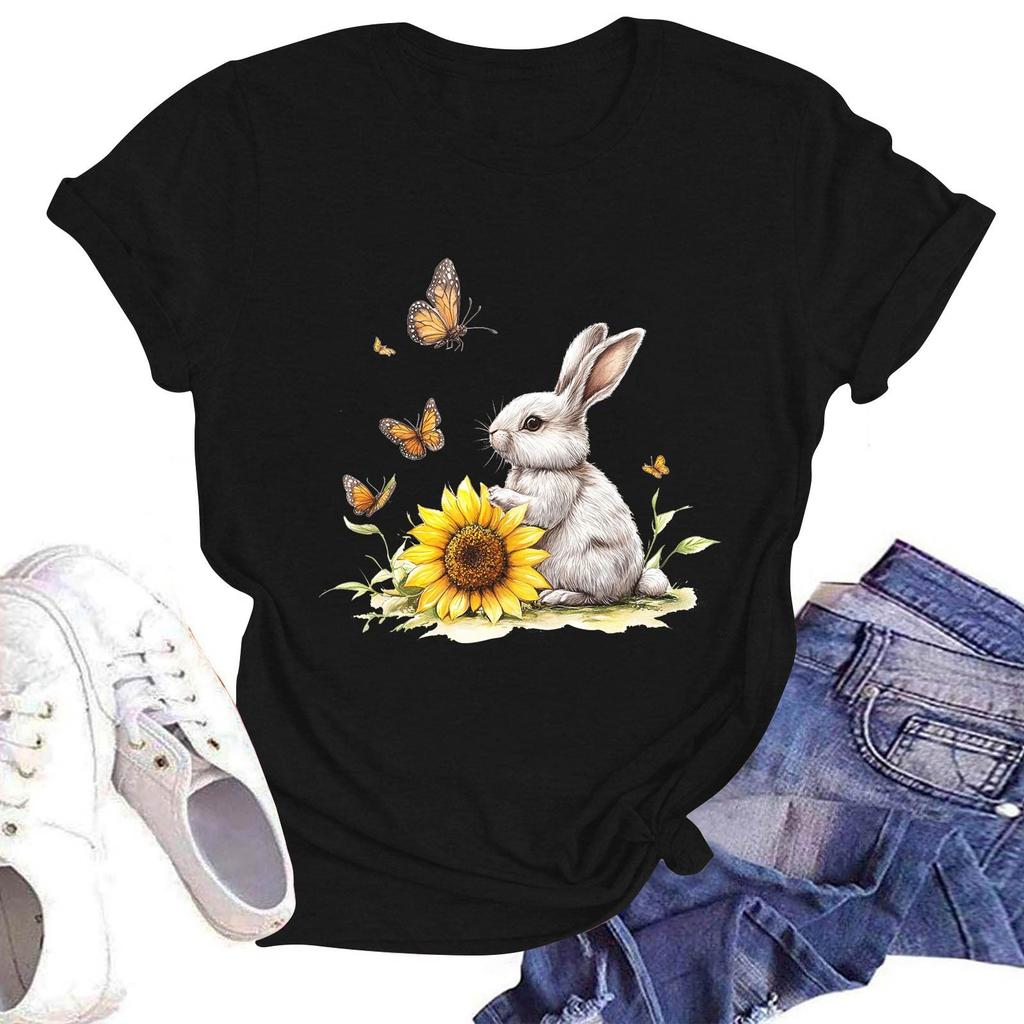 Women's Casual Round Neck Short Sleeve Pullover Printed T-Shirt Top