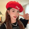 Берет с бантом Красная шляпа художника Защита от УФ-лучей Дышащая Женская Легкий стиль