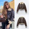 Зимняя женская уличная одежда из искусственной кожи ягненка, короткая куртка с поясом, байкерская, толстая теплая овчинная шуба