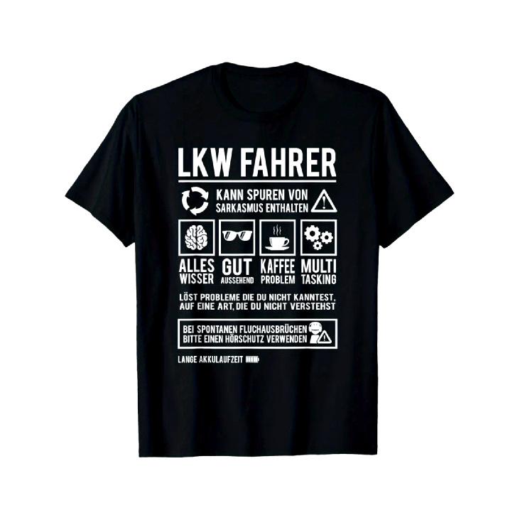 Men's Funny Truck Driver T-Shirt with German Slogan & LKW Fahrer Design - Humorous Semi-Truck & Coffee Lover Graphic, All-Season Casual Round Neck