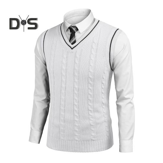 Мужской жилет, свитер с V-образным вырезом, без рукавов, облегающий вязаный пуловер с цветными блоками, облегающий свитер средней длины, утолщенный, в деловом и чопорном стиле