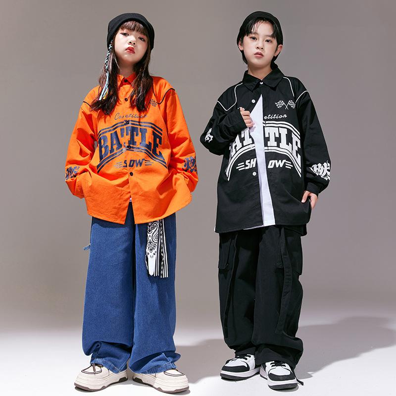 Spring Children's Hip Hop Girls Cool Shirt Loose Jeans Boys Jazz Jacket Cargo Pants Children Streetwear Costumes Kids Street Dance Clothes Sets