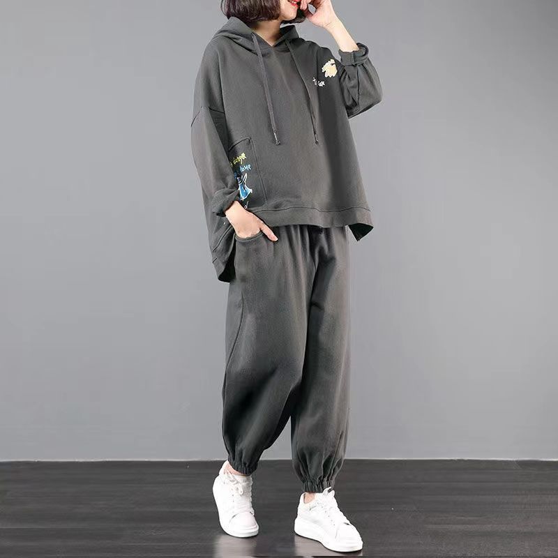 Спортивные костюмы, штаны, комплекты, повседневные, с принтом, весенние, спортивные костюмы, с капюшоном, шаровары, мешковатые, спортивные штаны, костюмы, корейские наряды