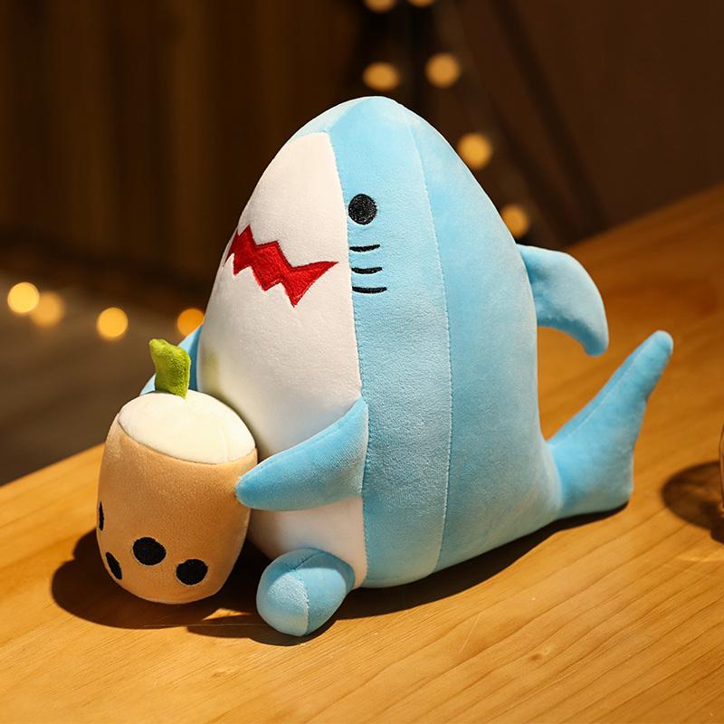 Creative Simulation Shark Bear Cat Hug Milk Tea Fluffy Cute BubbleTea Doll Stuffed Animals Funny Christmas Birthday Gift