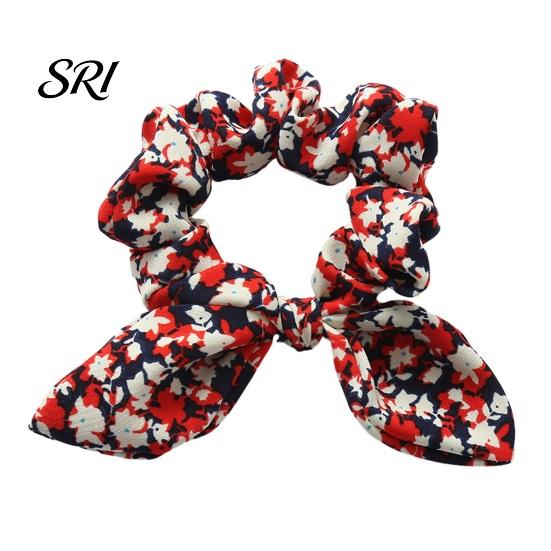 Ponytail Holder Hair Tie Floral Print Rabbit Ear Decor Rope Disability Friendly Accessory High Elasticity Bun Half-Tied Hairstyles