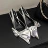 Elegant Silver Side Bowknot Slingback Sandals Woman Chic Point Toe Kitten Heel Stiletto Pumps Ladies Eveing Party Dress Shoes