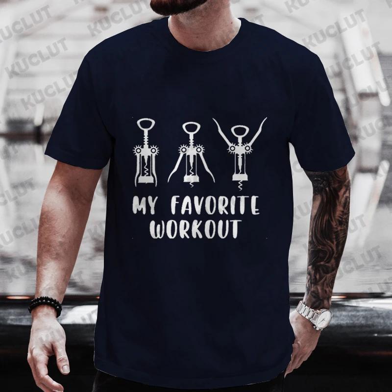 Мужская уличная футболка My Favorite Workout Print Tops Tees Летняя футболка Wine Lover Fitness Tee Shirt Футболка Стильная одежда