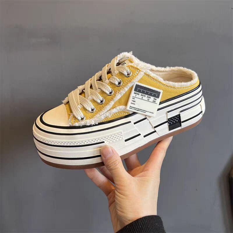Internet Celebrity Platform Canvas Burr Bag Head Half Slippers Women's Summer 2025 New Versatile Summer Casual Thin Beggar Shoes