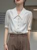 Элегантные женские рубашки, французская белая рубашка, женская рубашка с короткими рукавами, дизайн Sense Niche, атласная блузка с V-образным вырезом, летний темперамент, профессиональная рубашка для поездок на работу