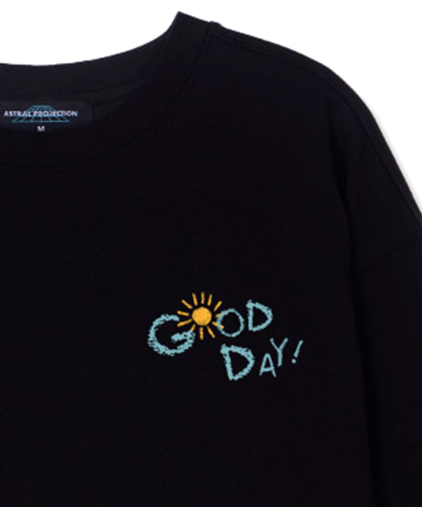 ASTRAL PROJECTION Good Day Supima Cotton Round Neck Short Sleeve T-Shirt_Black