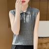 Женская весенняя новая шерстяная камвольная трикотажная жилетка с воротником-поло, однотонная, свободная, без рукавов, внутренняя одежда