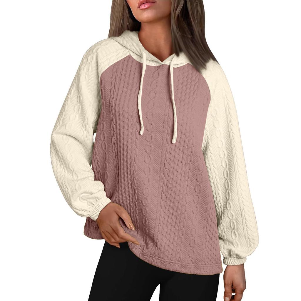 Женская модная толстовка с капюшоном и завязками, с длинными рукавами, контрастная повседневная толстовка