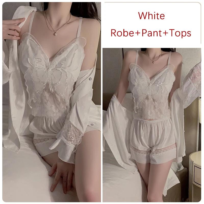 Очаровательный пижамный комплект для женщин с V-образным вырезом и рисунком бабочки, сексуальный пижамный топ с подкладкой для груди, женский пижамный комплект с шортами