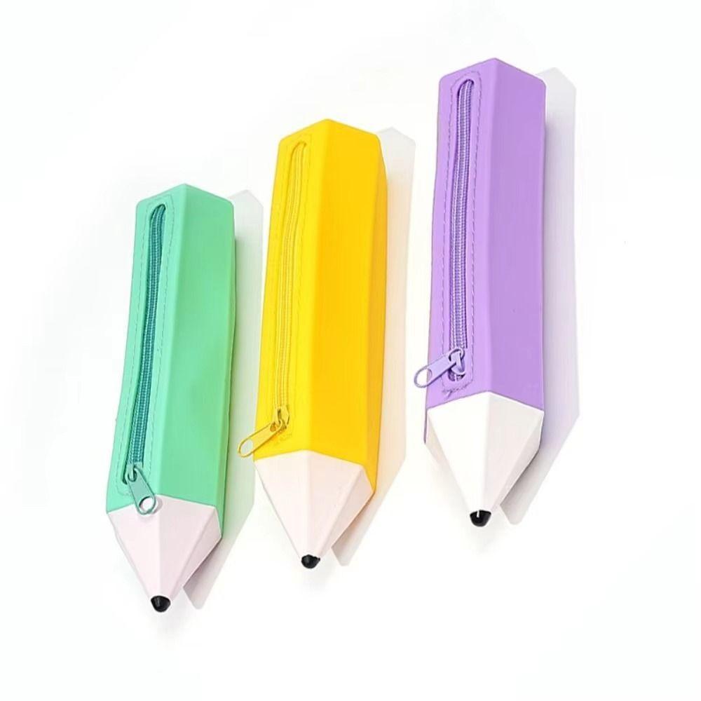 Pencil Shape Pen Bag Silicone Stationery Organizer Multi-functional Stationery Pouch Gift