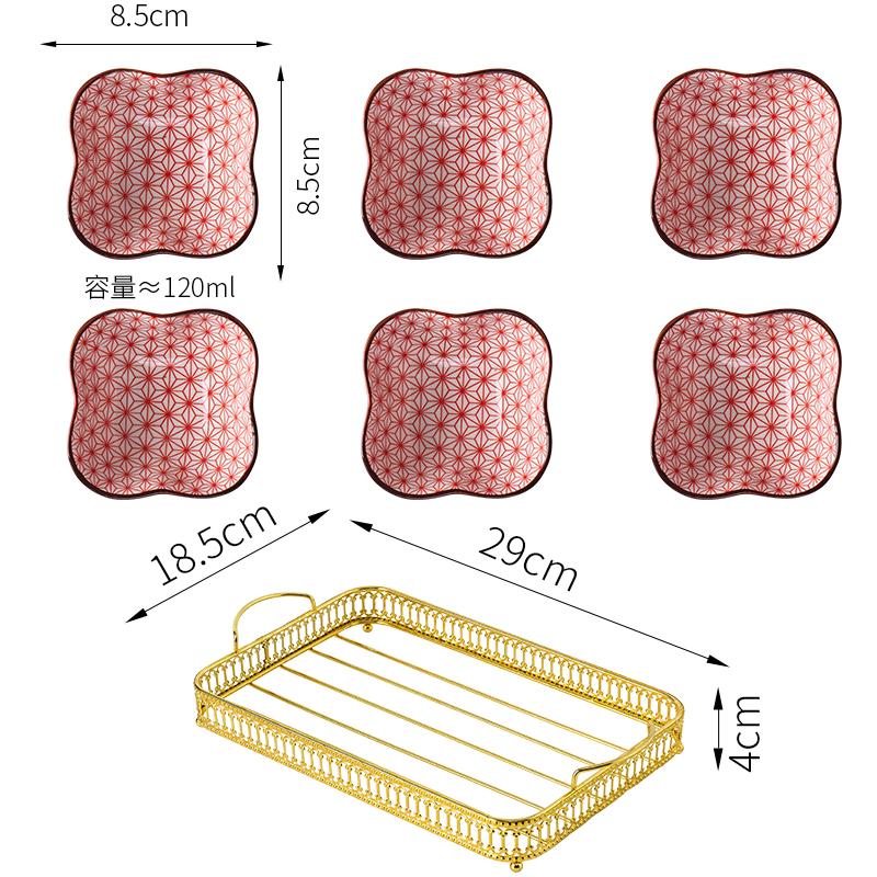 Керамическая тарелка для закусок Чаша для закусок с металлической рамкой Закуски в японском стиле Блюдо для сухофруктов с золотым основанием Тарелка для фруктов Dim Sum