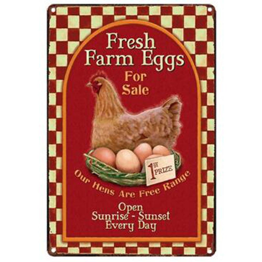 Mfoever Farm Fresh Eggs Metal Tinplate Sign Poster Chicken Egg Shabby Chic Tin Signs Metal Plate xcm