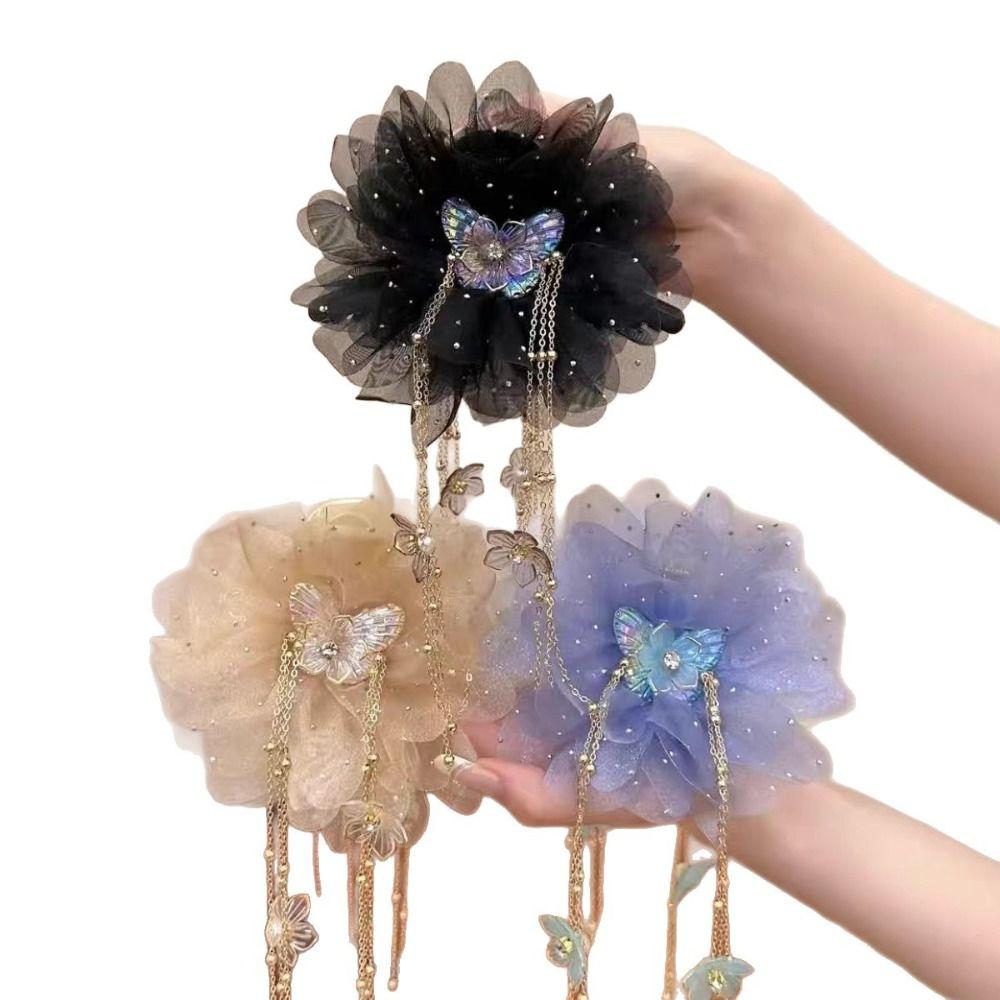 Peony Flower Shark Clip Mesh Hair Clip Fashion Grasping Clip Hair Accessories