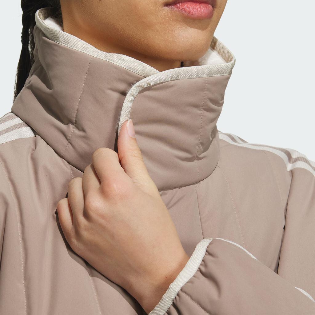 Adidas Комфортное стеганое пальто с тремя полосками, длинная спортивная повседневная хлопковая куртка, женские пальто, розово-коричневый цвет IL8953