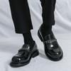 Новые черные туфли из кожи в стиле business casual с большой головкой, мужские, корейская версия, лоферы на платформе с бахромой, клубные, увеличивающие рост, маленькие кожаные туфли