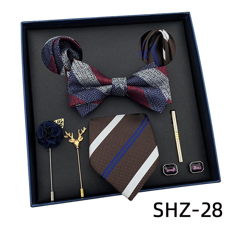 Men'S Tie Light Luxury Gift Box Wedding Tie Bow Tie Pocket Towel Brooch Cuffs Father'S Day Gift Box