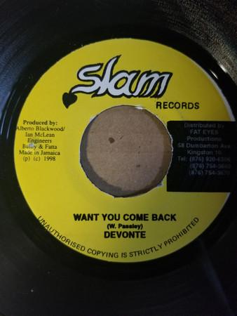 7-дюймовая пластинка DEVONTE - Хочу, чтобы ты вернулся НИКАКОЙ Slam Records 1998 Ямайка Регги, Ска и Даб Б/У