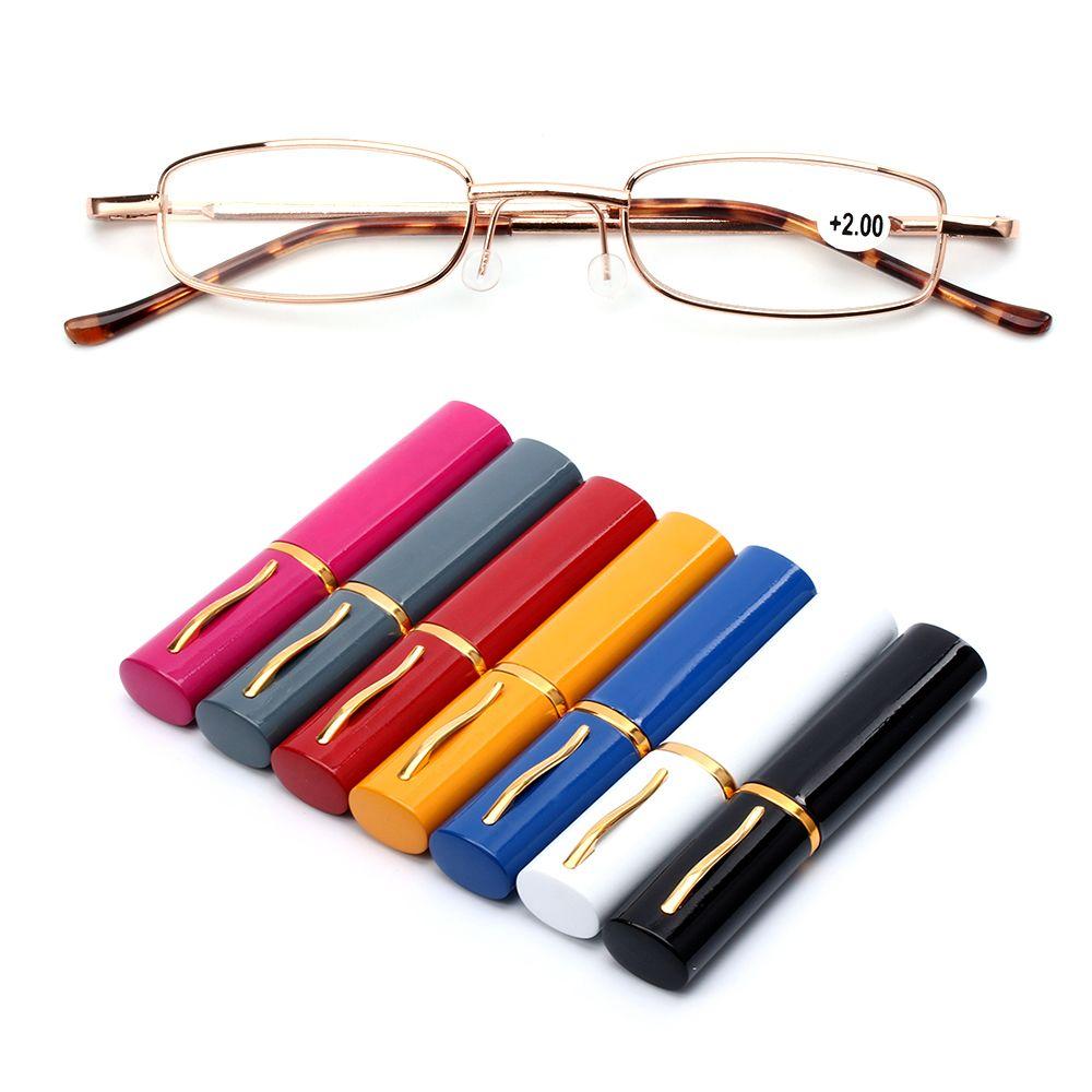 Spring Hinge Metal Case Eyeglass Presbyopic Glasses Portable Reading Glasses with Pen Tube Case