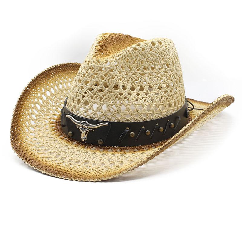 Окрашенная ковбойская шляпа Маран Полая соломенная шляпа Уличная праздничная шляпа от солнца Взбитая шляпа от солнца