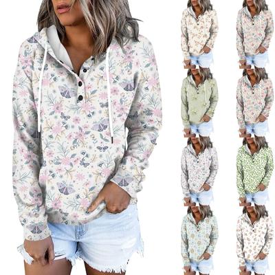 Женская модная облегающая толстовка с капюшоном и цветочным принтом с длинным рукавом