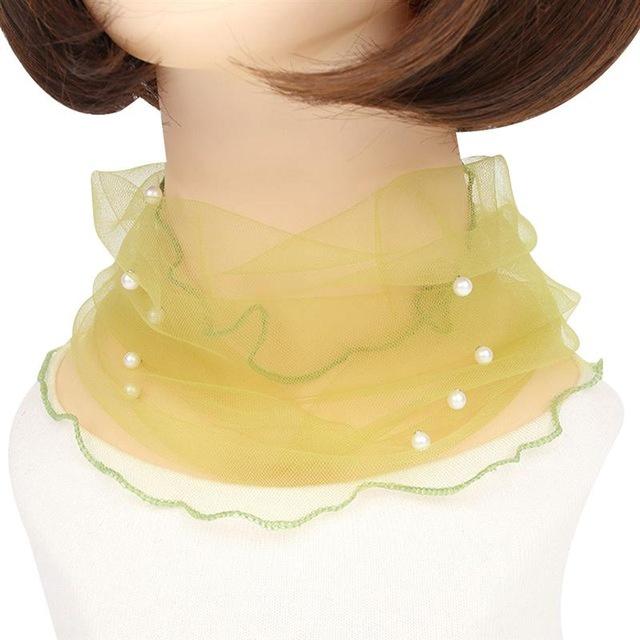 1pc Elegant Transparent Women Ladies Scarf Fake Pearl Decor Mesh Necklace Scarf Circle Scarf For Autumn Clothing Accessories