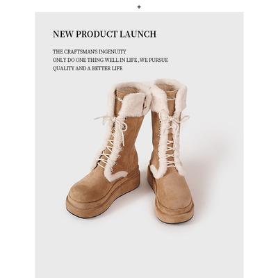 Зимние новые универсальные пушистые высокие сапоги-трубы с мехом, женские утепленные хлопковые сапоги