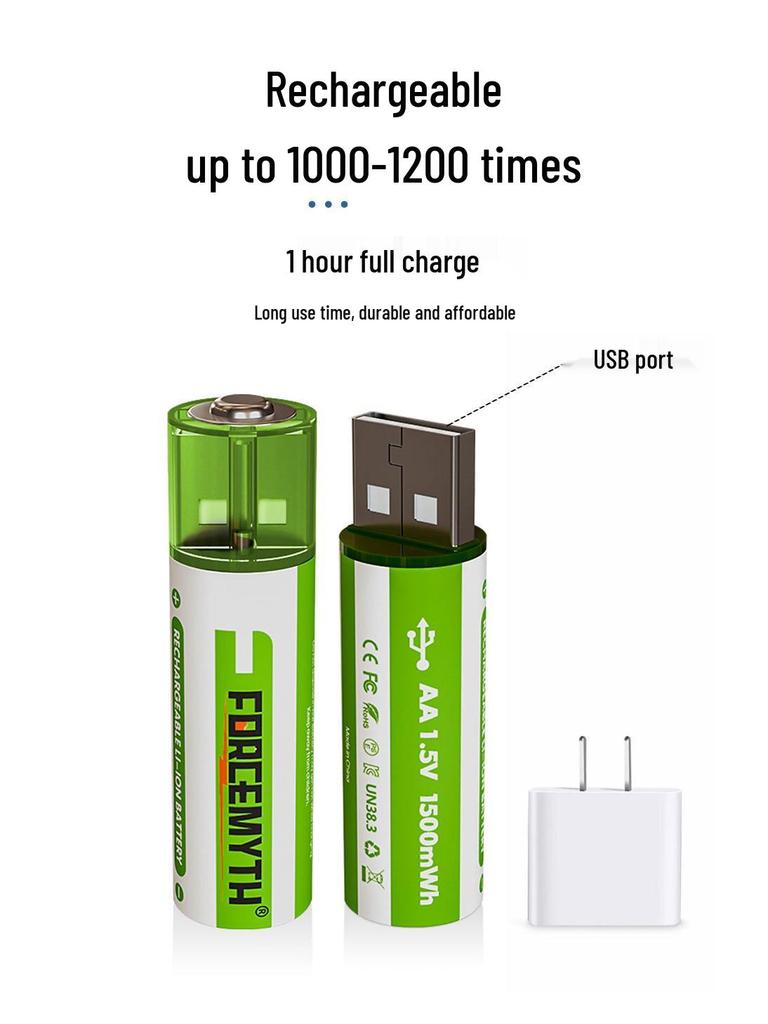 Перезаряжаемая литиевая батарея 1,5 В с быстрой зарядкой от USB для игрушечных машинок, калькуляторов и мышей, размер 5