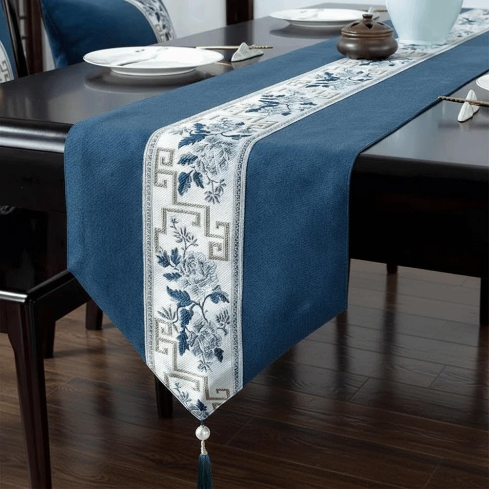 Chinese Style Floral Table Runner Washable Tea Table Cloth Embroidery Bed Flag Hotel Decoration