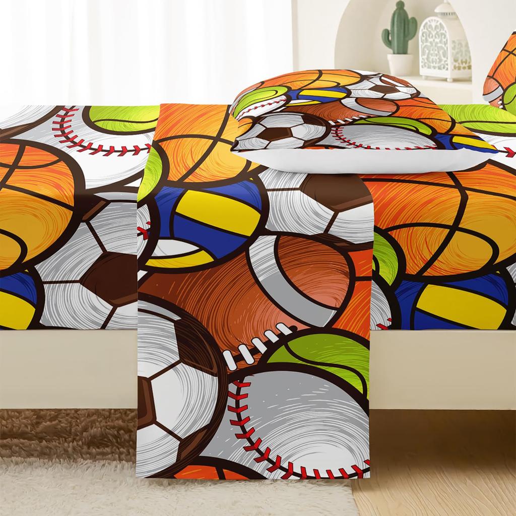 Спорт Баскетбол Футбол Бейсбол Узор Простынь Четырехпредметный Постельный Комплект Спальня Общежитие Постельные Принадлежности
