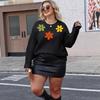 Plus-size Women's Embroidered Woolen Yarn Flower Patchwork Three-dimensional Decorative Woolen Top Pullover Sweater