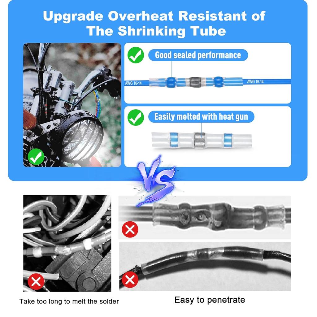 100 шт. разъемы для проводов с пайкой AWG 16-14, синие разъемы с пайкой, термоусадочные, стыковые разъемы, клеммы, паяные муфты, водонепроницаемые