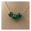 Stones and Minerals. Necklace 3 Green Agate Beads 8 Mm Stainless Steel Chain.