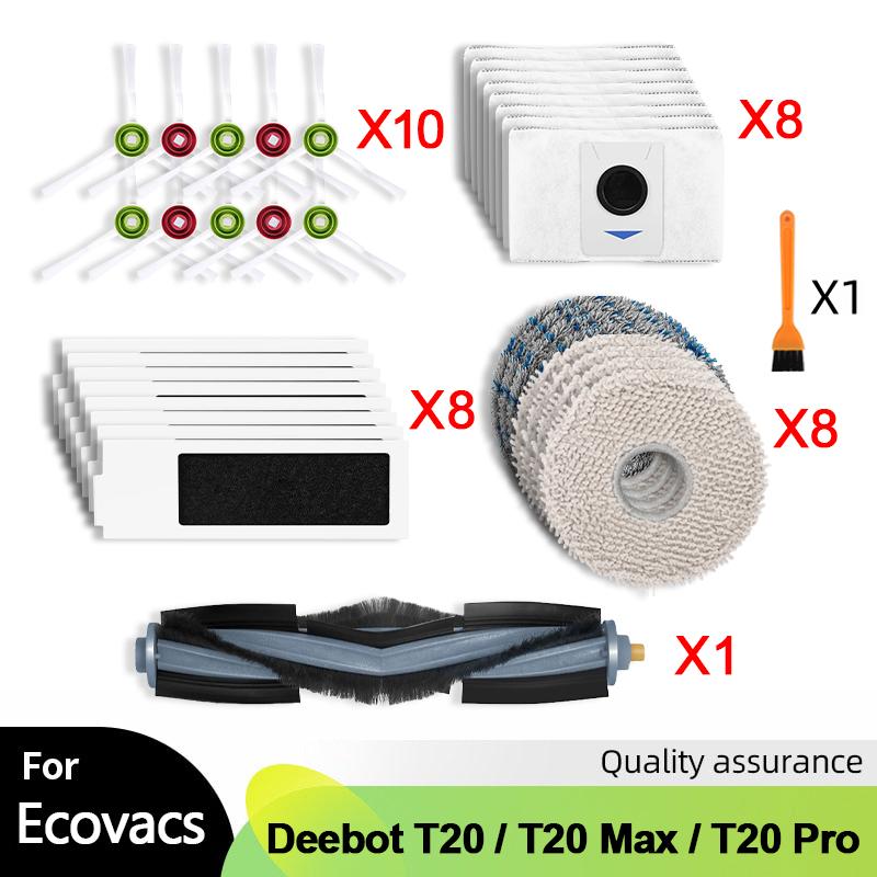 For ECOVACS Deebot T20 Omni / T20 Max / T20 Pro Vacuum Cleaner Accessories Main Side Brush Mop Cloth HEPA Filter Dust Bag Parts