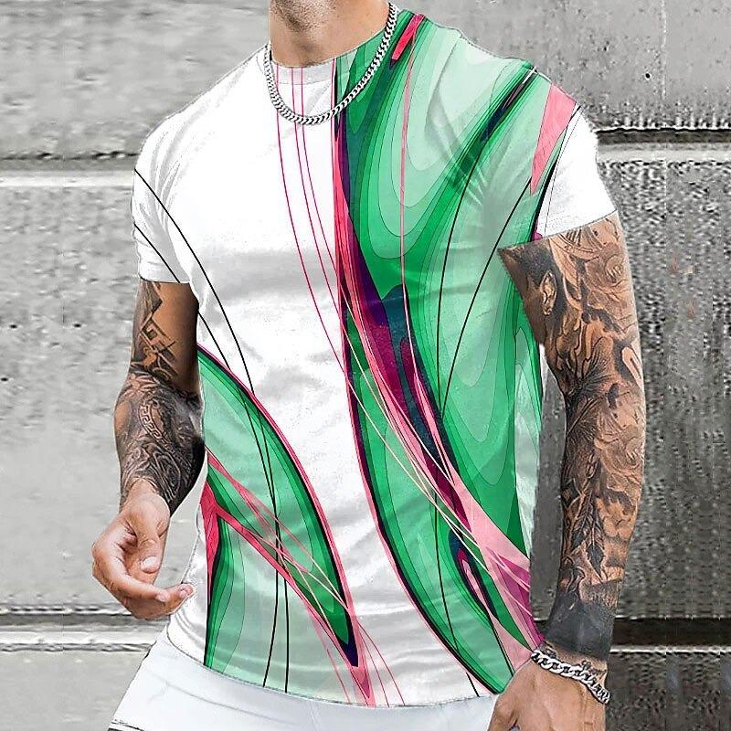 3D Принт Текущие Золотые Линии Футболки Мужские Короткий Рукав Большой Размер Круглый Вырез Новинка Футболки Уличная Одежда Мужская Винтажная Футболка