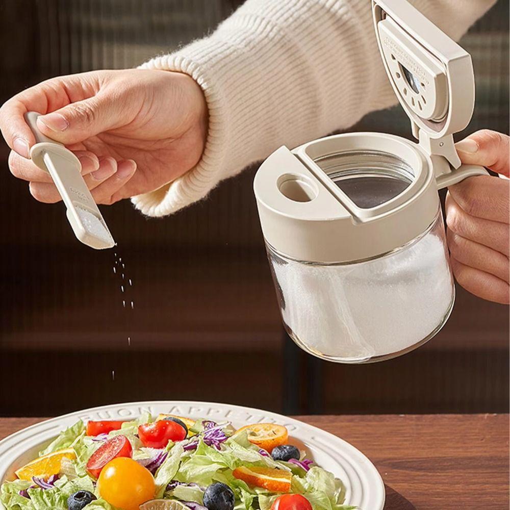 Leak-Proof Airtight Salt Organizer with Lid Condiment Containers Glass Seasoning Jar Countertop