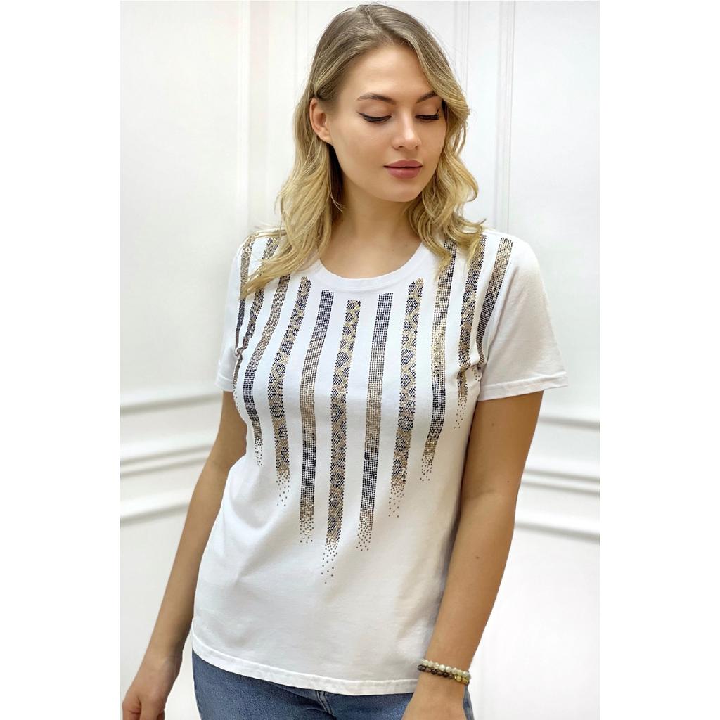 Хлопковая черная женская футболка с коротким рукавом и круглым вырезом с леопардовым принтом и кристаллами больших размеров