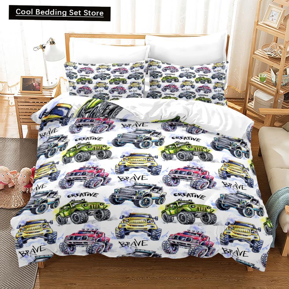 3D Print Anime Monster Jam Bedding Set Single Twin Full Queen King Size Monster Jam F1 Bed Set Teenager Bedroom Duvet Cover Sets