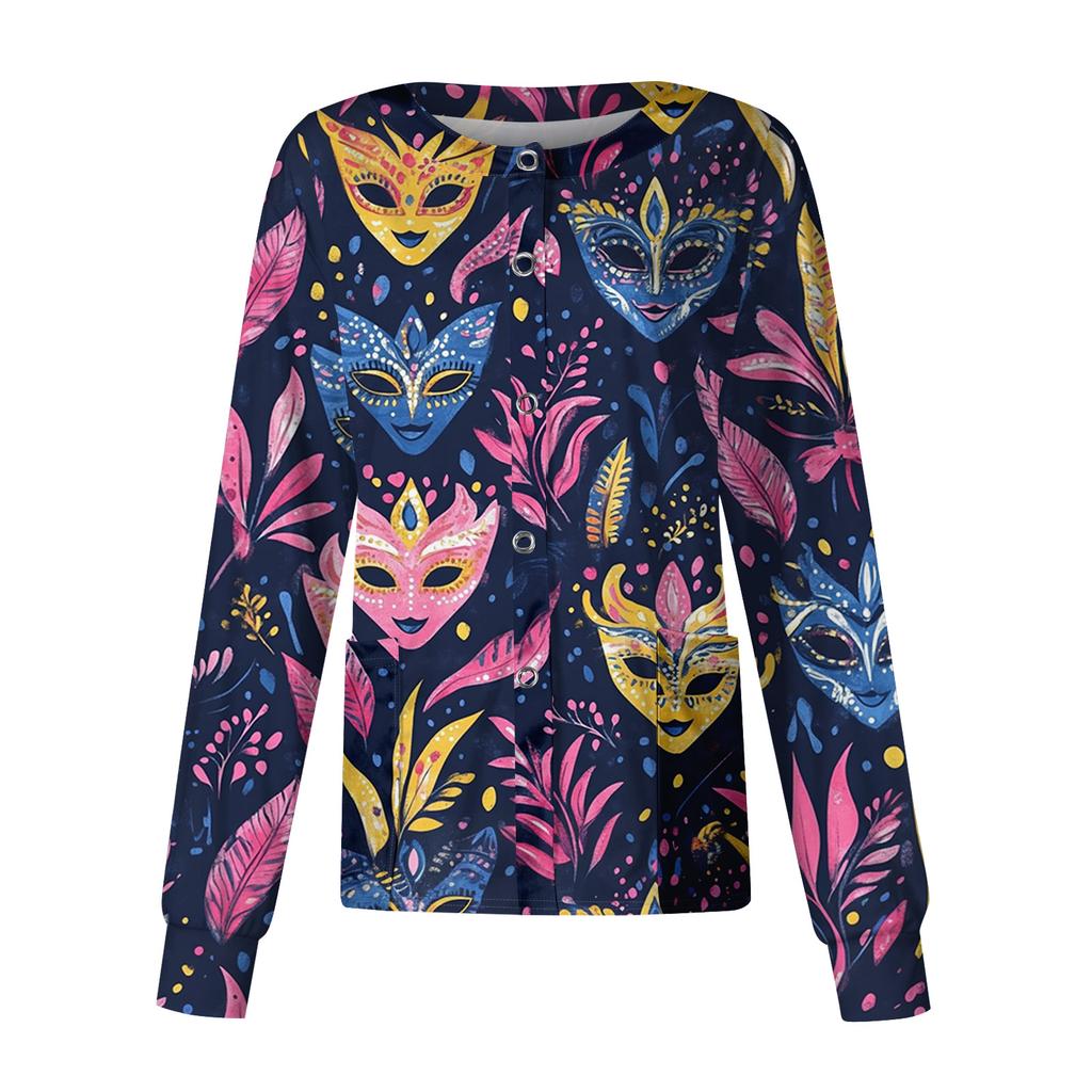 Women's Casual Long Sleeve Single Breasted Printed Dry- Top