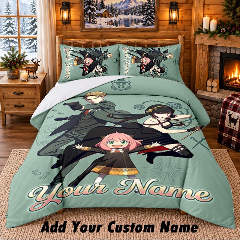 Spy × Family Custom Name 3Pcs Bedding Set 1 Bed Sheet 2 Pillowcases Bedroom Home Decor