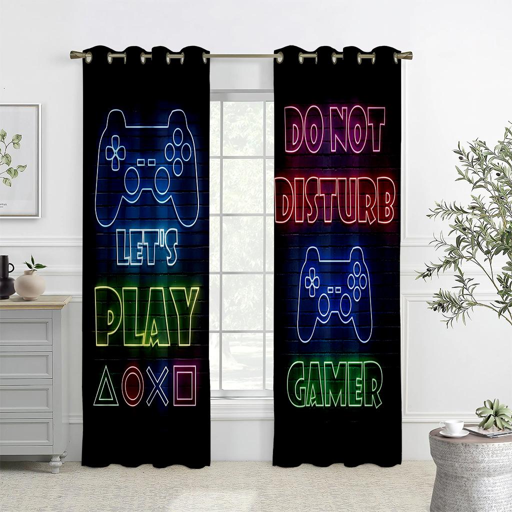 2PCS Technology Sense Game Controller Printed Шторы, полузатемняющие, гостиная, спальня, игровая комната, декоративные шторы